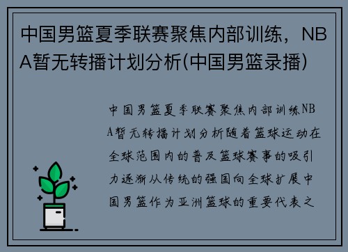 中国男篮夏季联赛聚焦内部训练，NBA暂无转播计划分析(中国男篮录播)